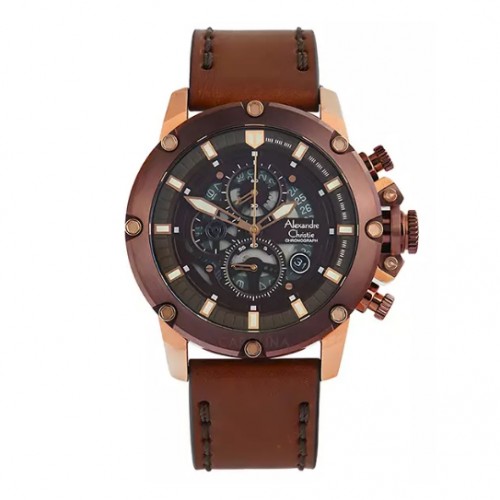 Alexandre Christie AC 6564 Rosegold Full Brown Leather Man MDLROBO